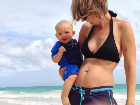 Drew and his mom at the beach
